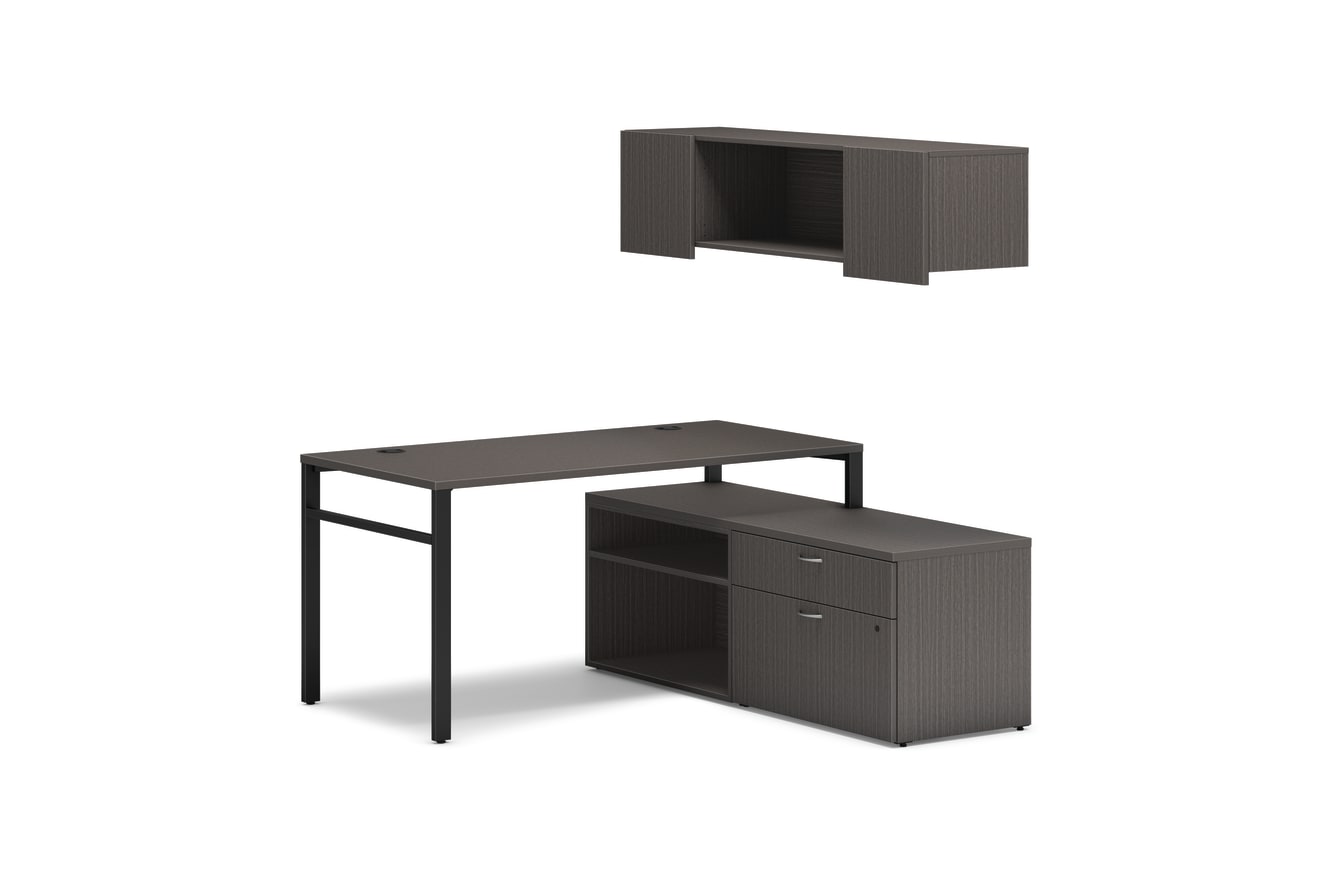 Mod l-station with storage in Slate Teak and Black U-Legs