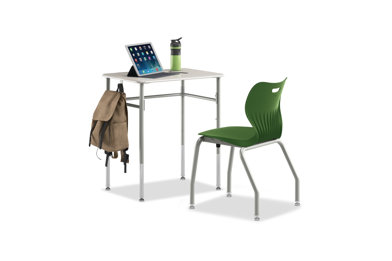 SmartLink Student Desk with SmartLink Back Pack Hook attached paired with a SmartLink chair