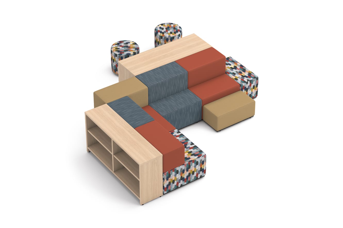 Storyline storage with Tangram seating and Flock minis.