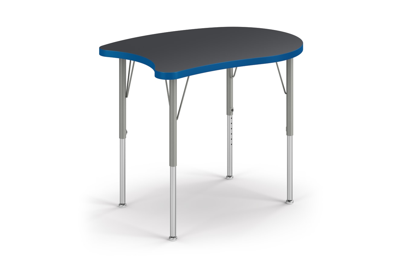 Right 3/4 View of Charcoal Spooky Build Student Desk with Blue Edge Band
