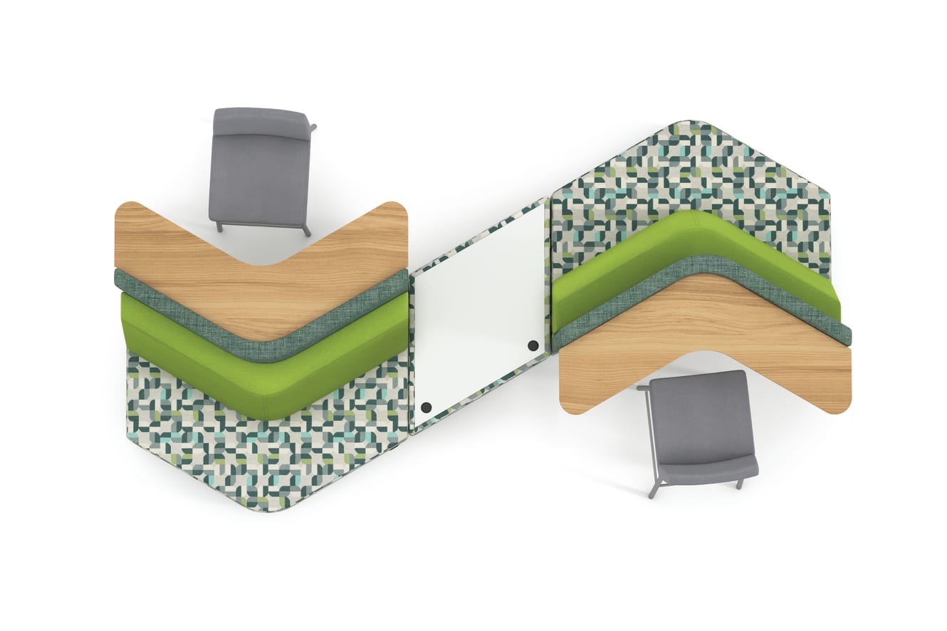 Zig-zag Tangram Bistro Back vignette with Flock Stools.