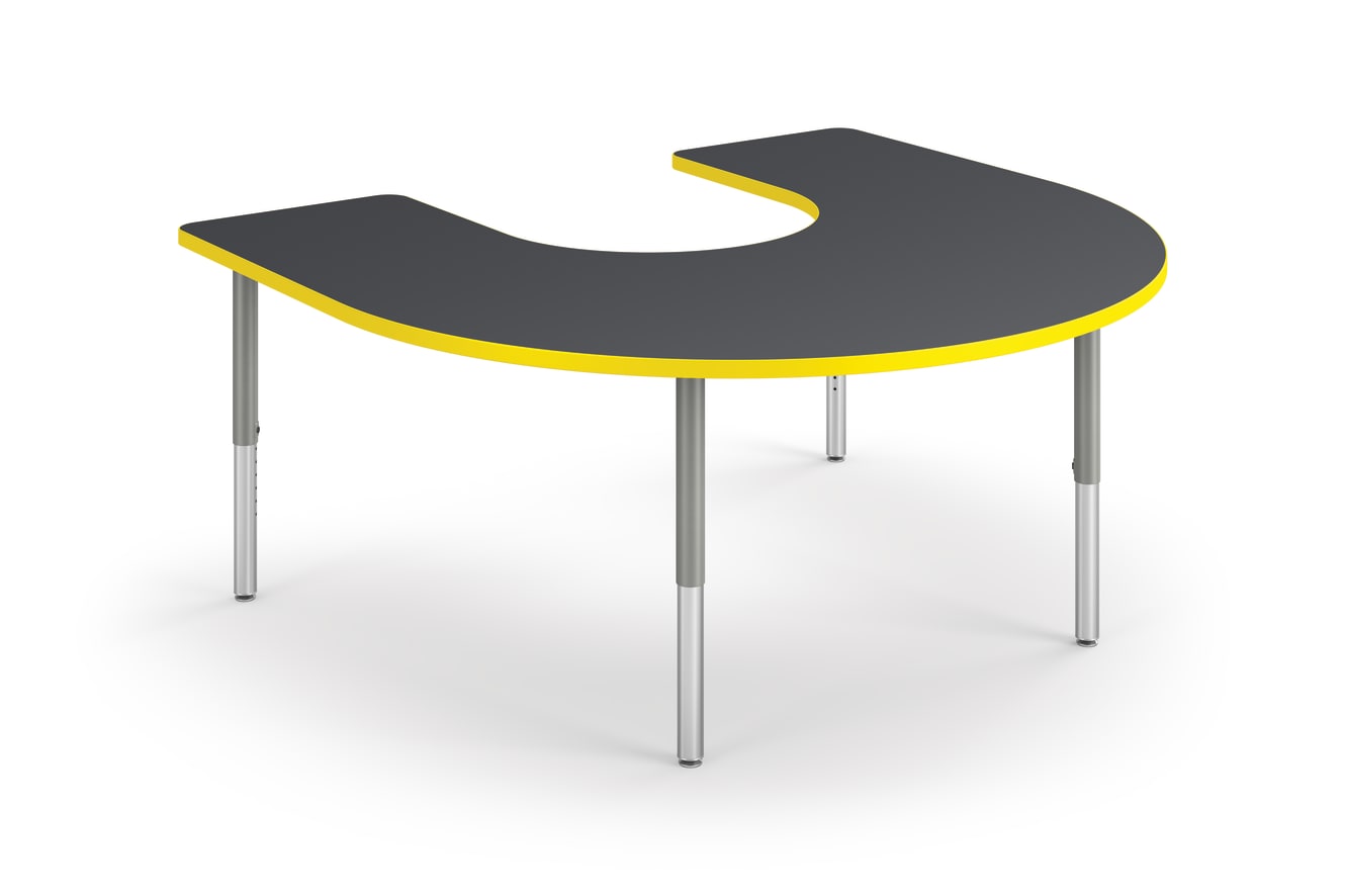 Right 3/4 View of Charcoal Horseshoe Build Table with Yellow Edge Band