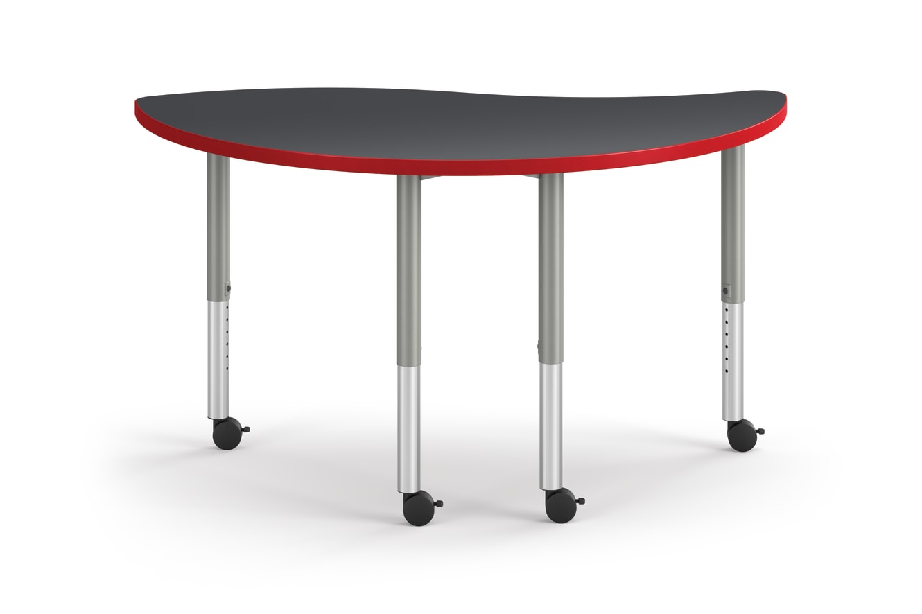 Front View of Charcoal Wisp Build Table with Red Edge Band 