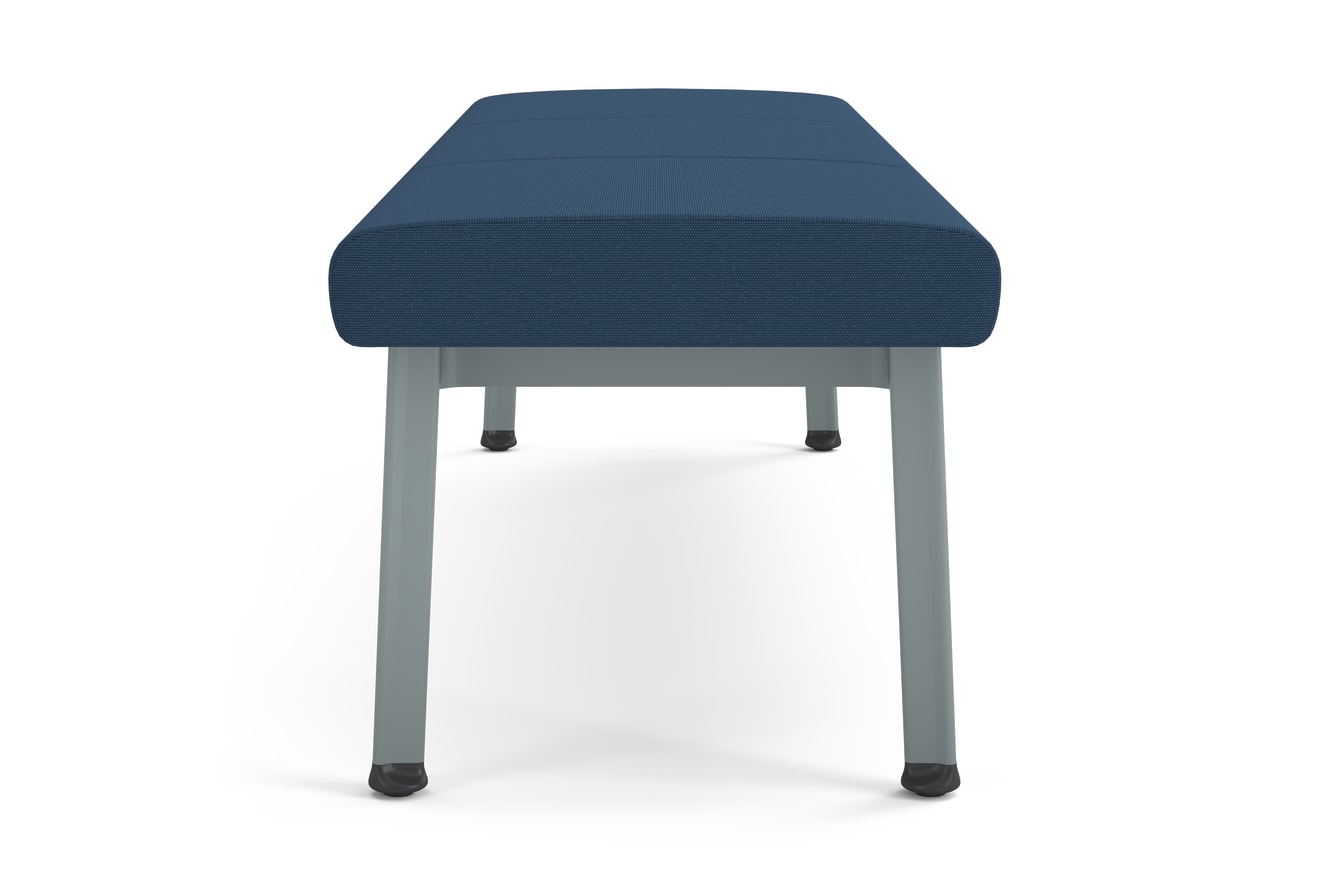 Modern Three-seat bench with blue upholstered cushions and metal legs, designed for waiting areas or collaborative spaces