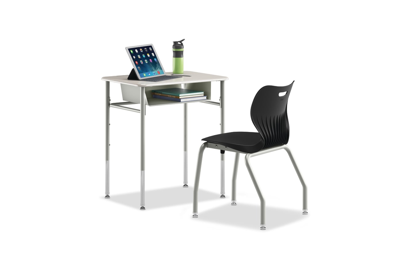 SmartLink Student Desk with SmartLink Book Box attached paired with a SmartLink chair
