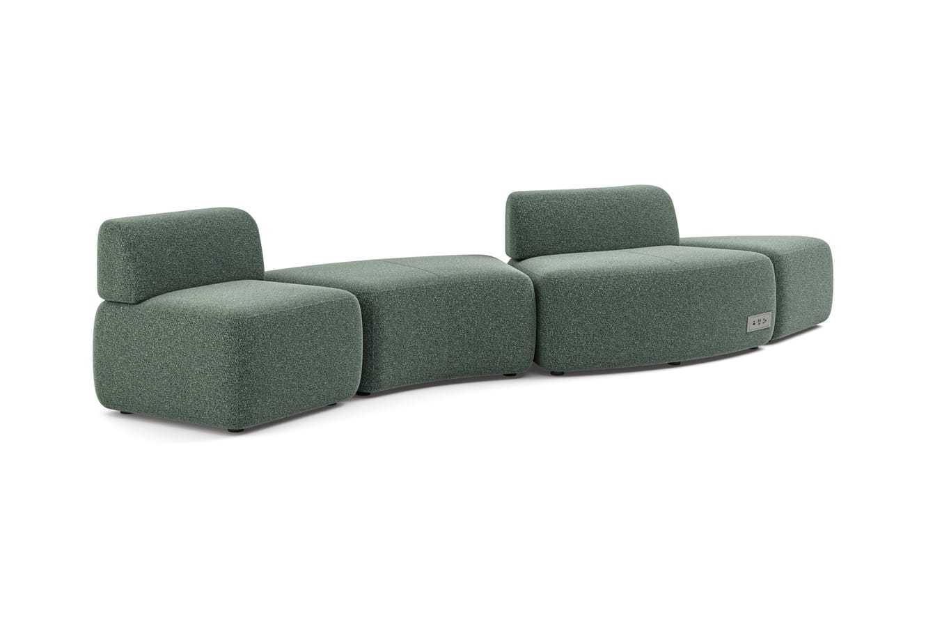 SoCo soft seating in serpentine layout featuring power.
