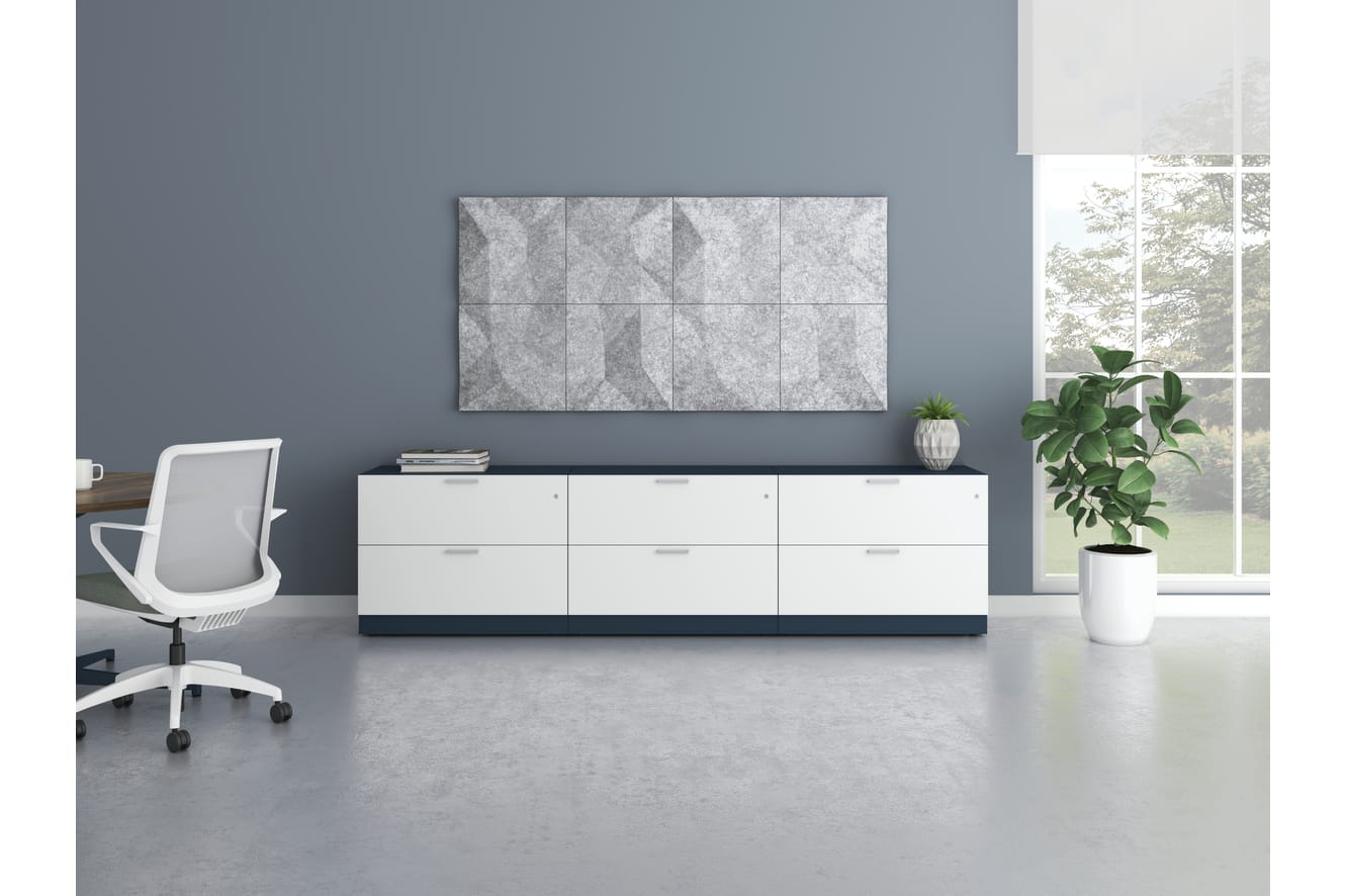 Contain 2-Drawer Lateral with Unika Vaev Ecoustic Wall Tiles.