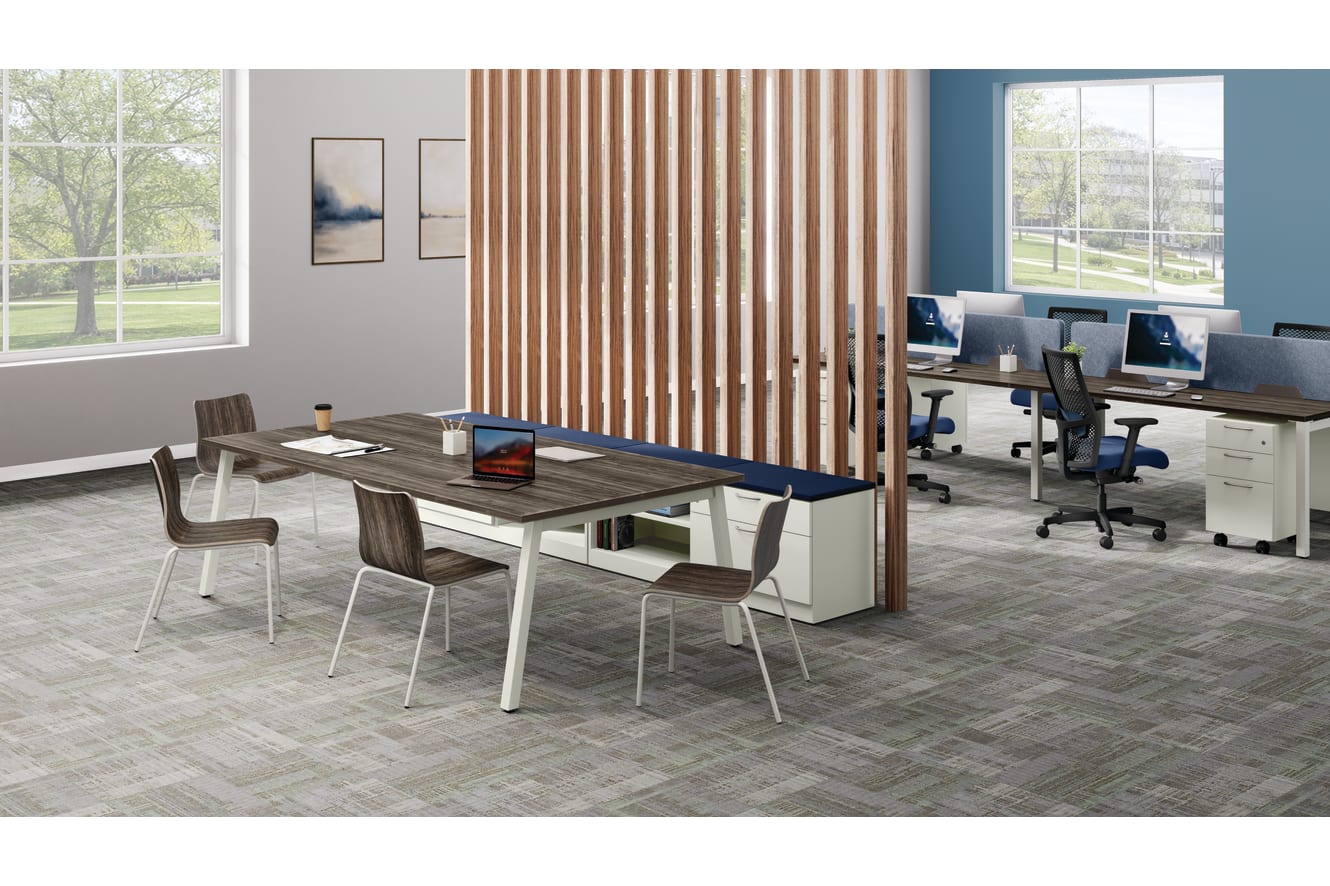 Contain Credenza with Preside Table, Ruck seating and Empower Workstations.