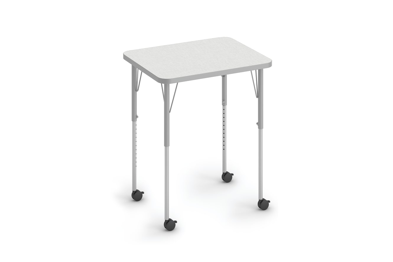 Student height-adjustable desk with casters