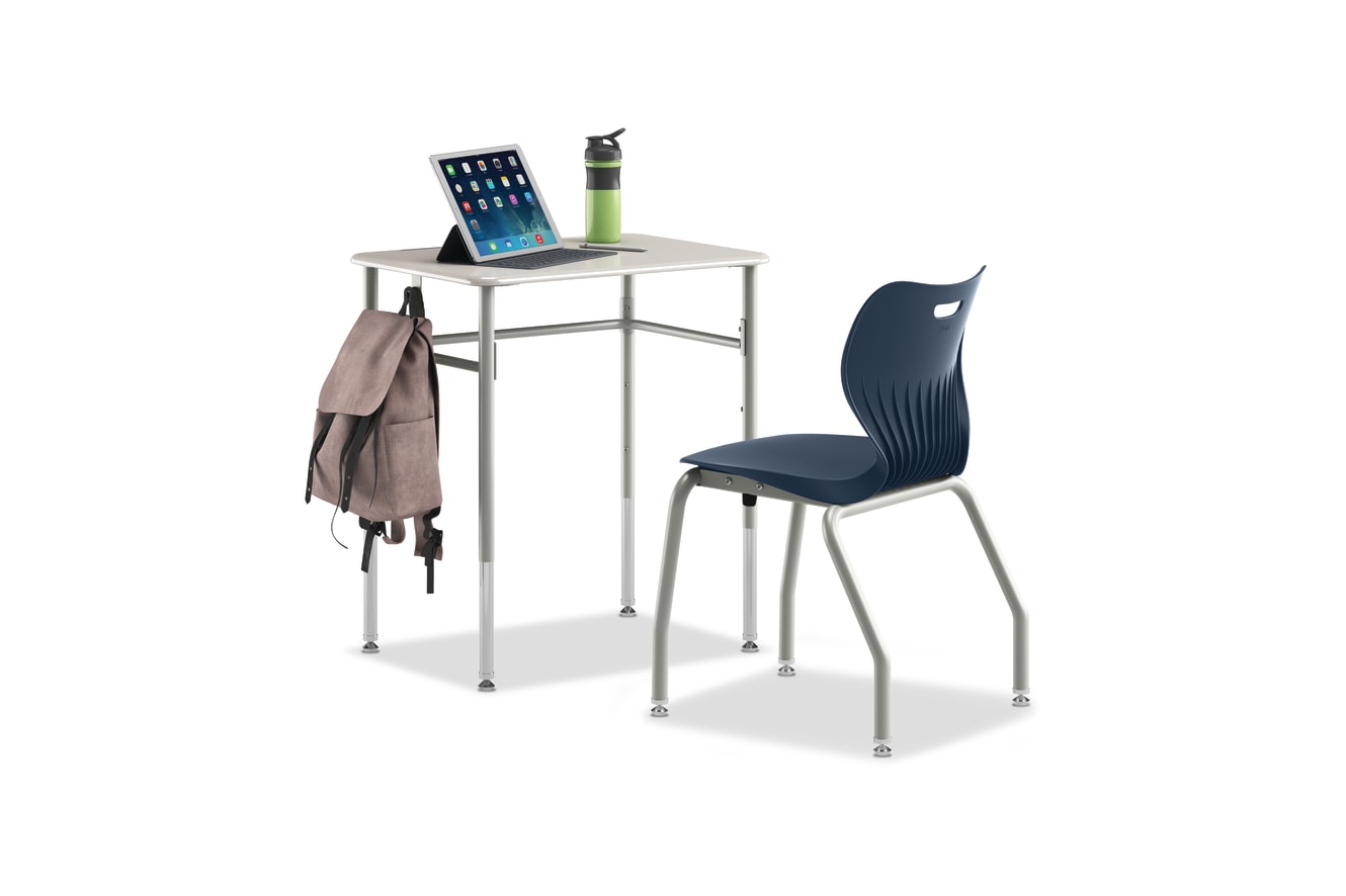 SmartLink Student Desk with SmartLink Back Pack Hook attached paired with a SmartLink chair