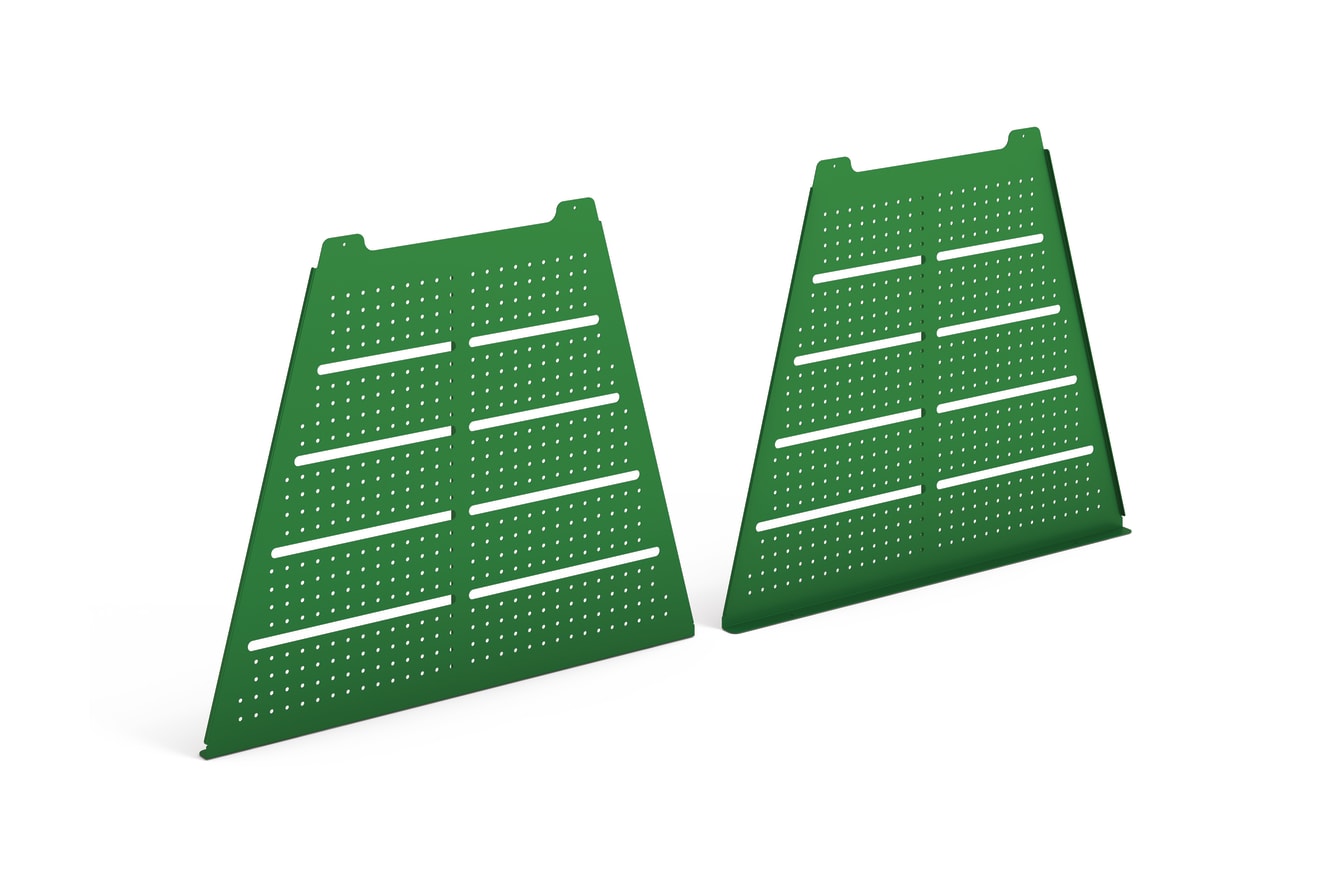Right 3/4 View of Green Slotted Pegboard End Panels