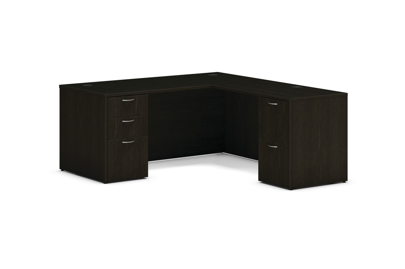Mod L-station desk in Java Oak laminate