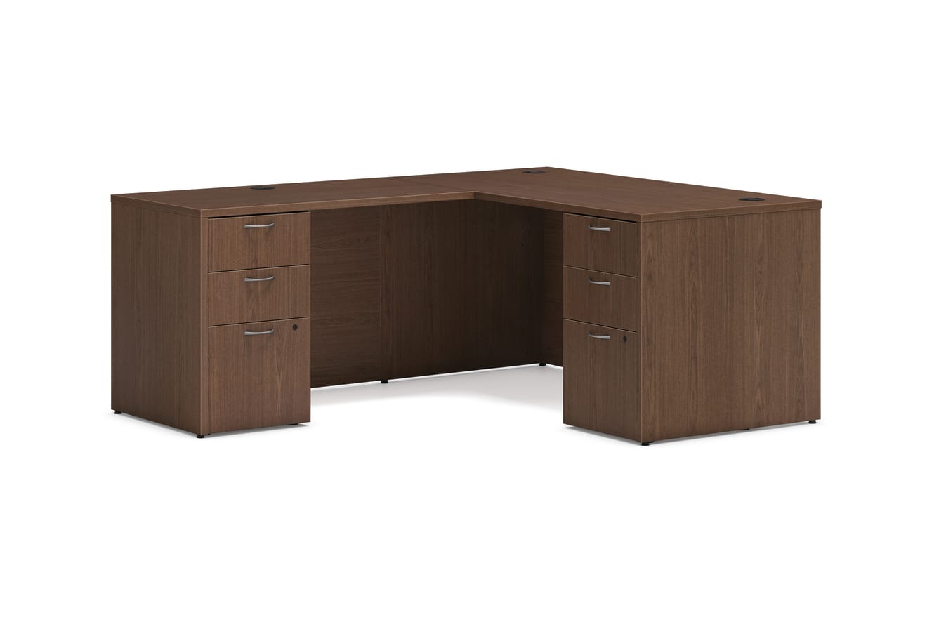Mod double pedestal l-station in Sepia Walnut