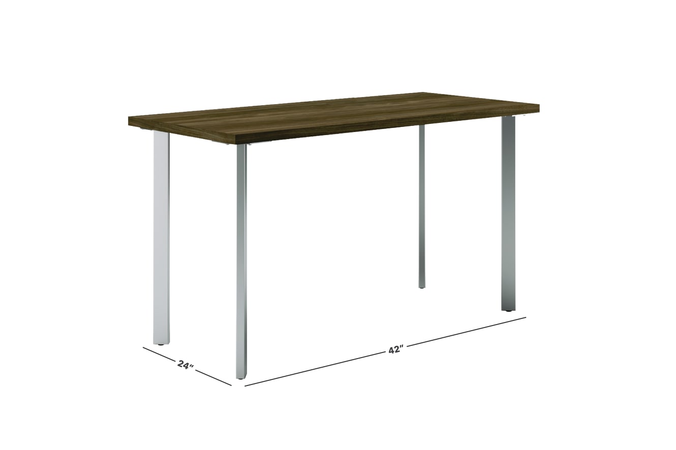 Florence walnut Coze table desk with silver post legs