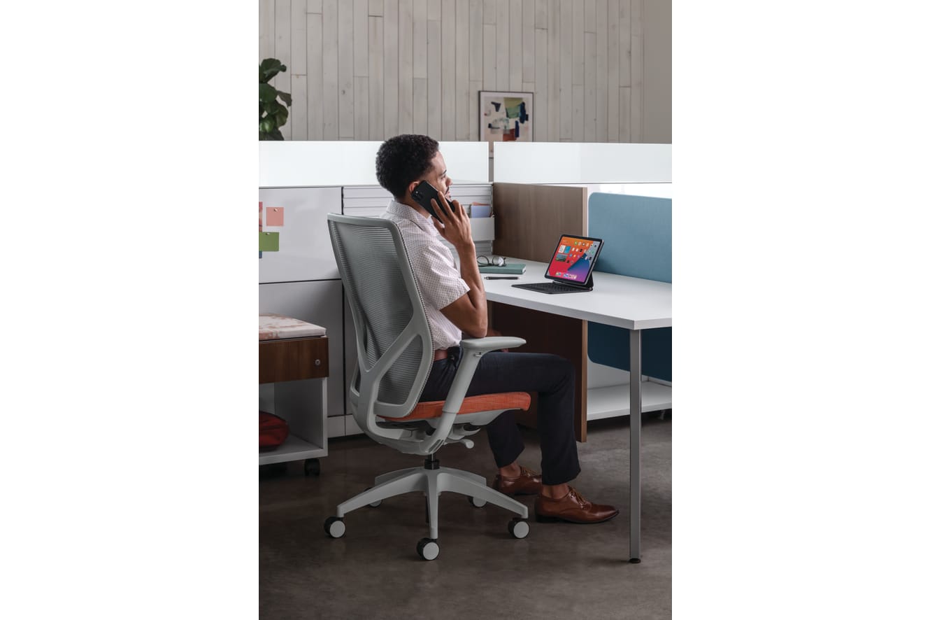 Flexion Seating with Abound Workstations, Contain Mobile Credenzas
