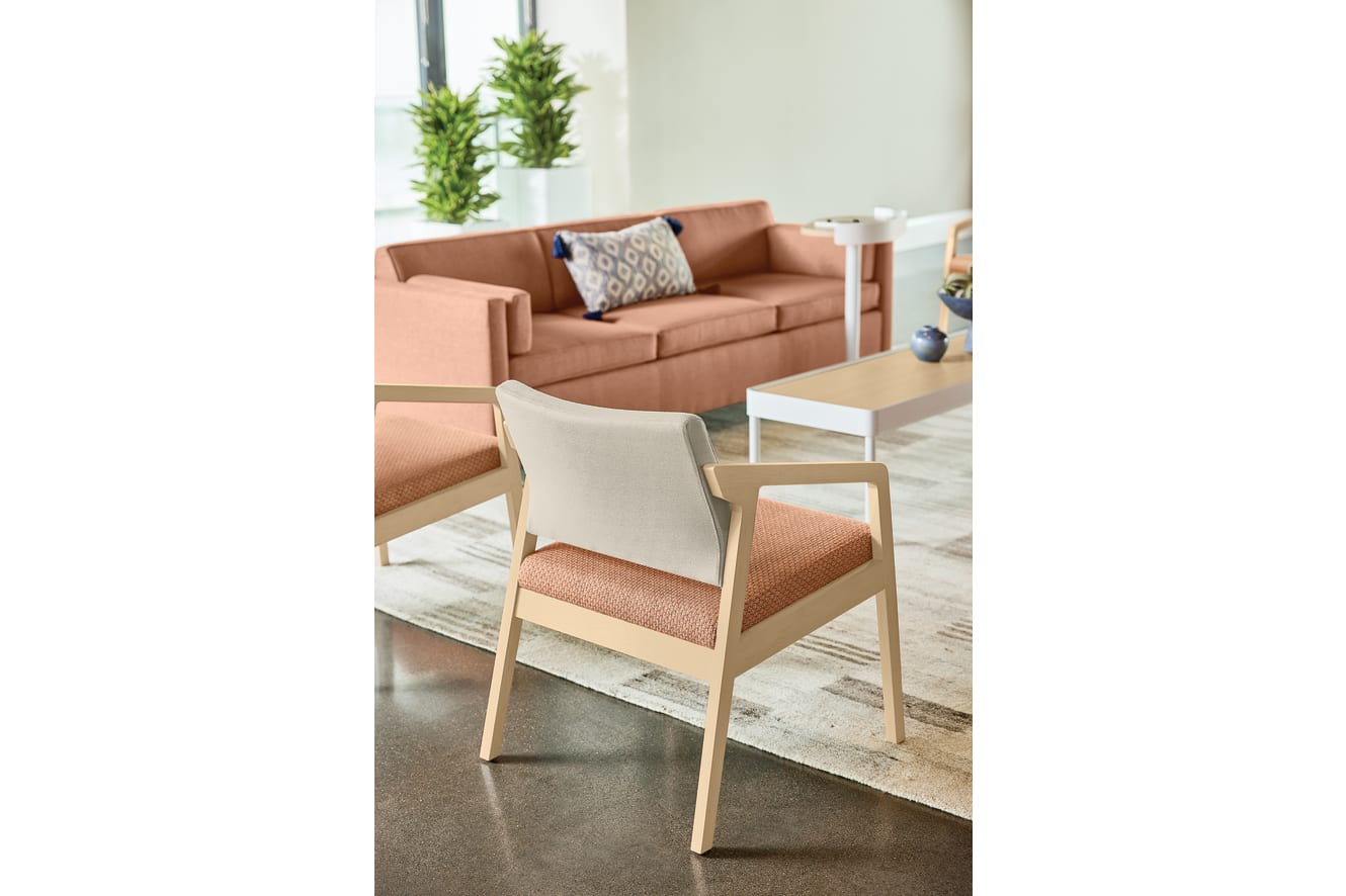 Confer chair with West Hill sofa and Sculpt tables 