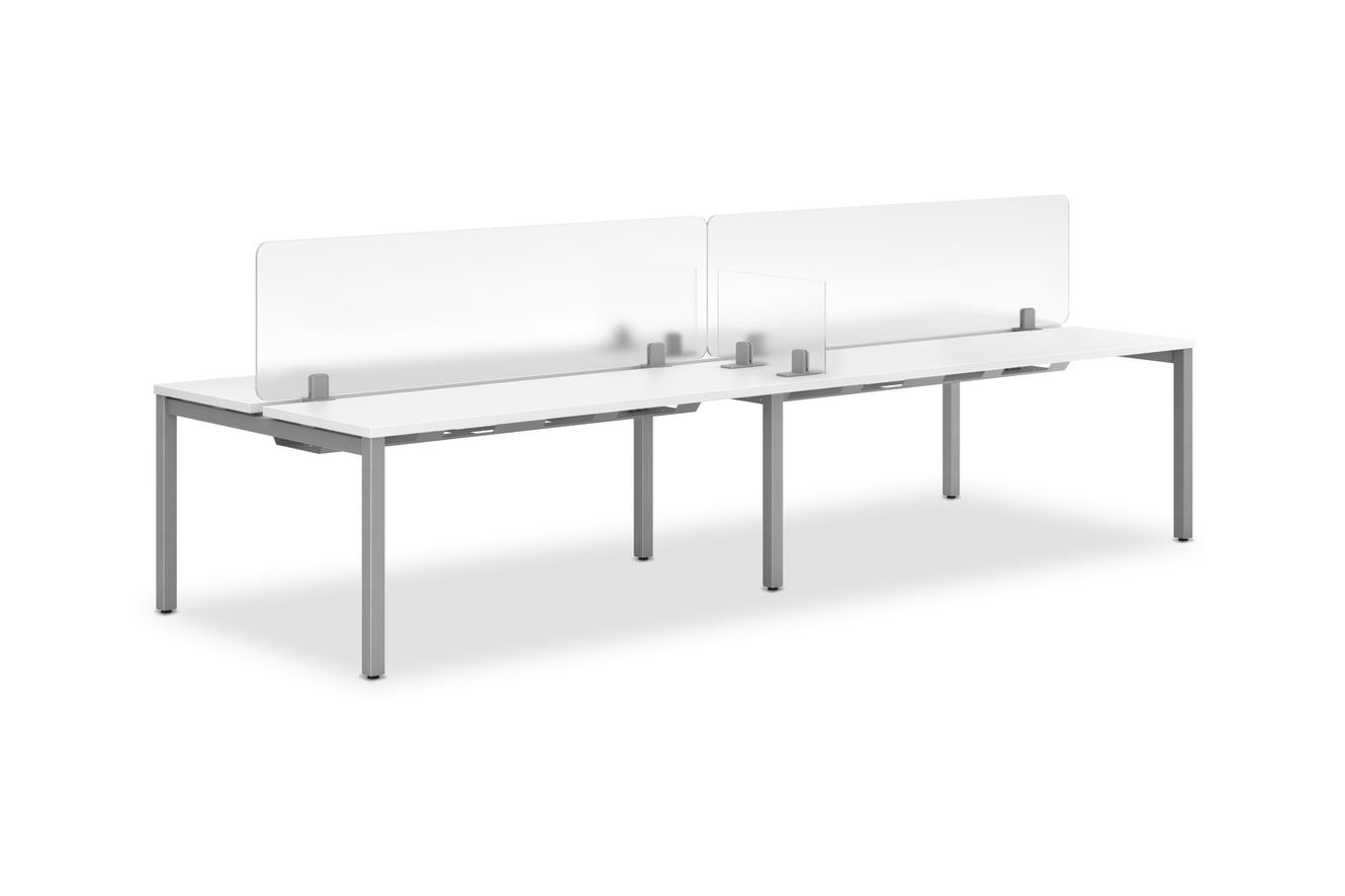 Acrylic Empower and Sit-on-Surface Universal Screens shown with static Empower benching
