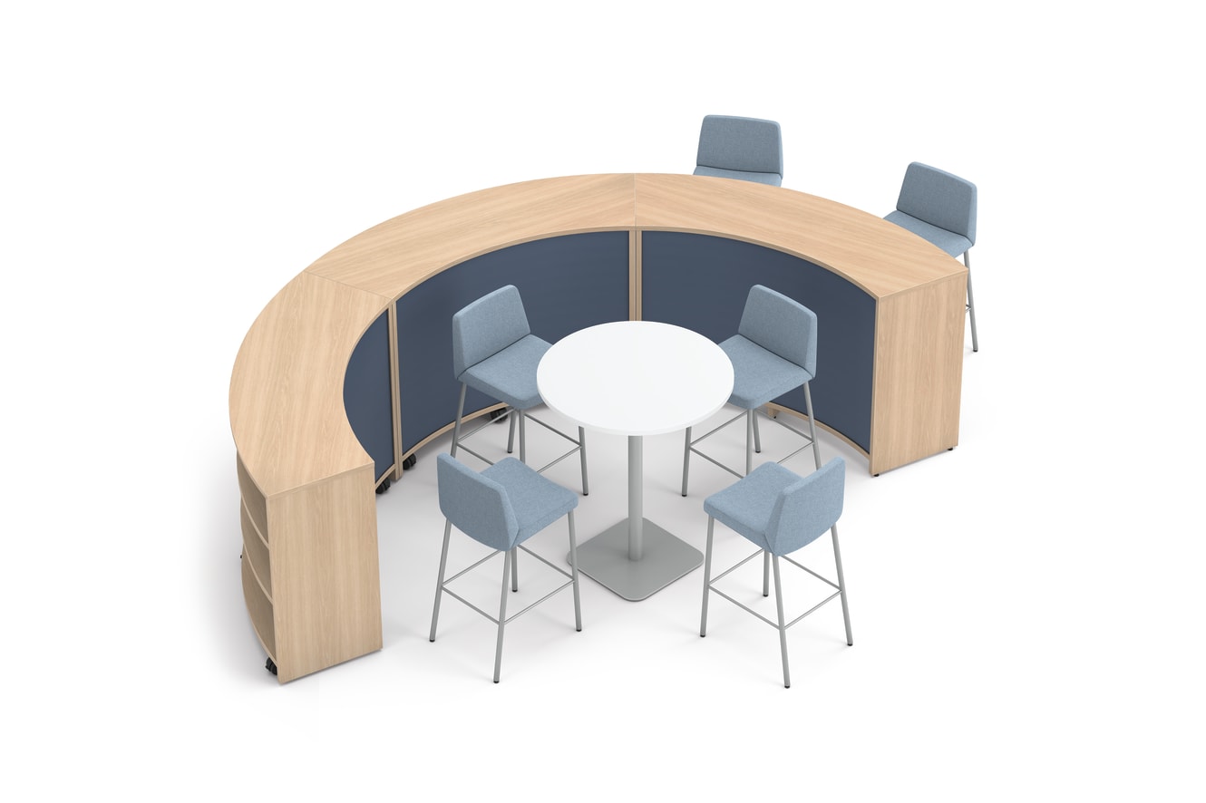 Storyline storage with Flock stools.
