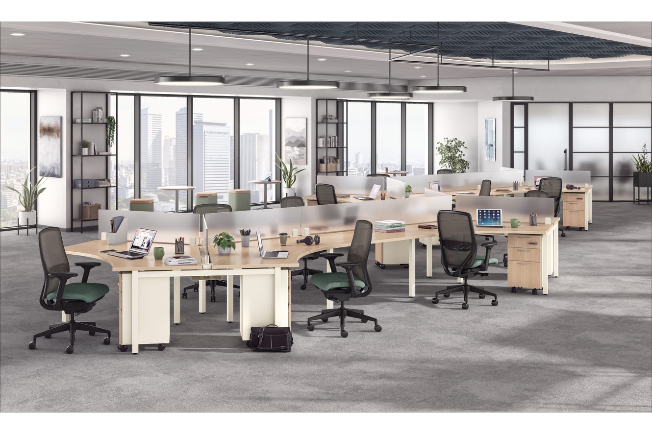 Universal Screens shown with Empower Workstations and Nucleus seating.