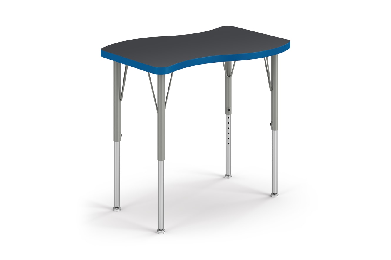 Right 3/4 View of Charcoal Ribbon Build Student Desk with Blue Edge Band
