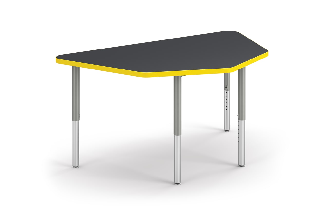 Right 3/4 View of Charcoal Home Plate Build Table with Yellow Edge Band