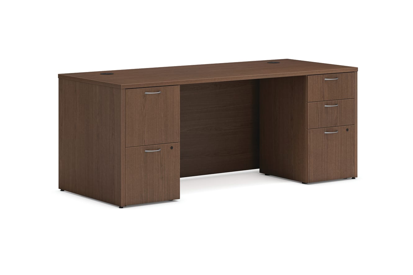 Desk shell and pedestals in LSE1 Sepia Walnut