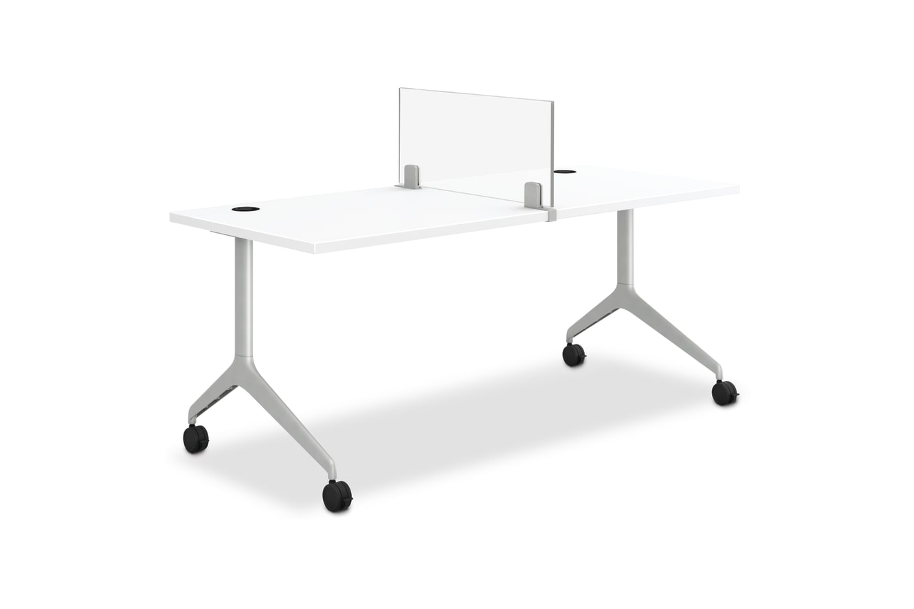 Glass Front-to-Back Universal Screen shown with Motivate tables