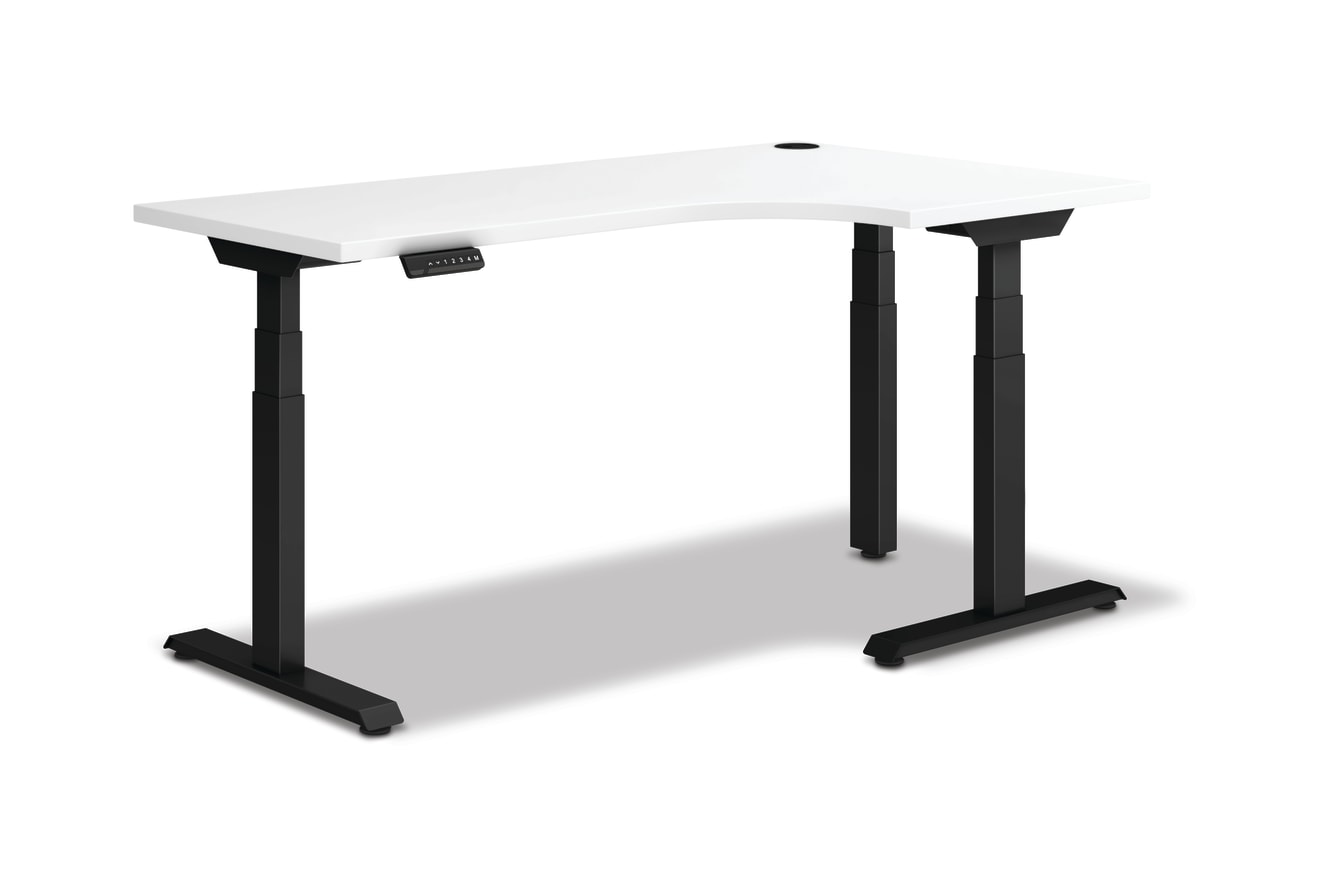 HON Coordinate height-adjustable 3-leg/3-stage, T-Foot table base in black finish with white top.