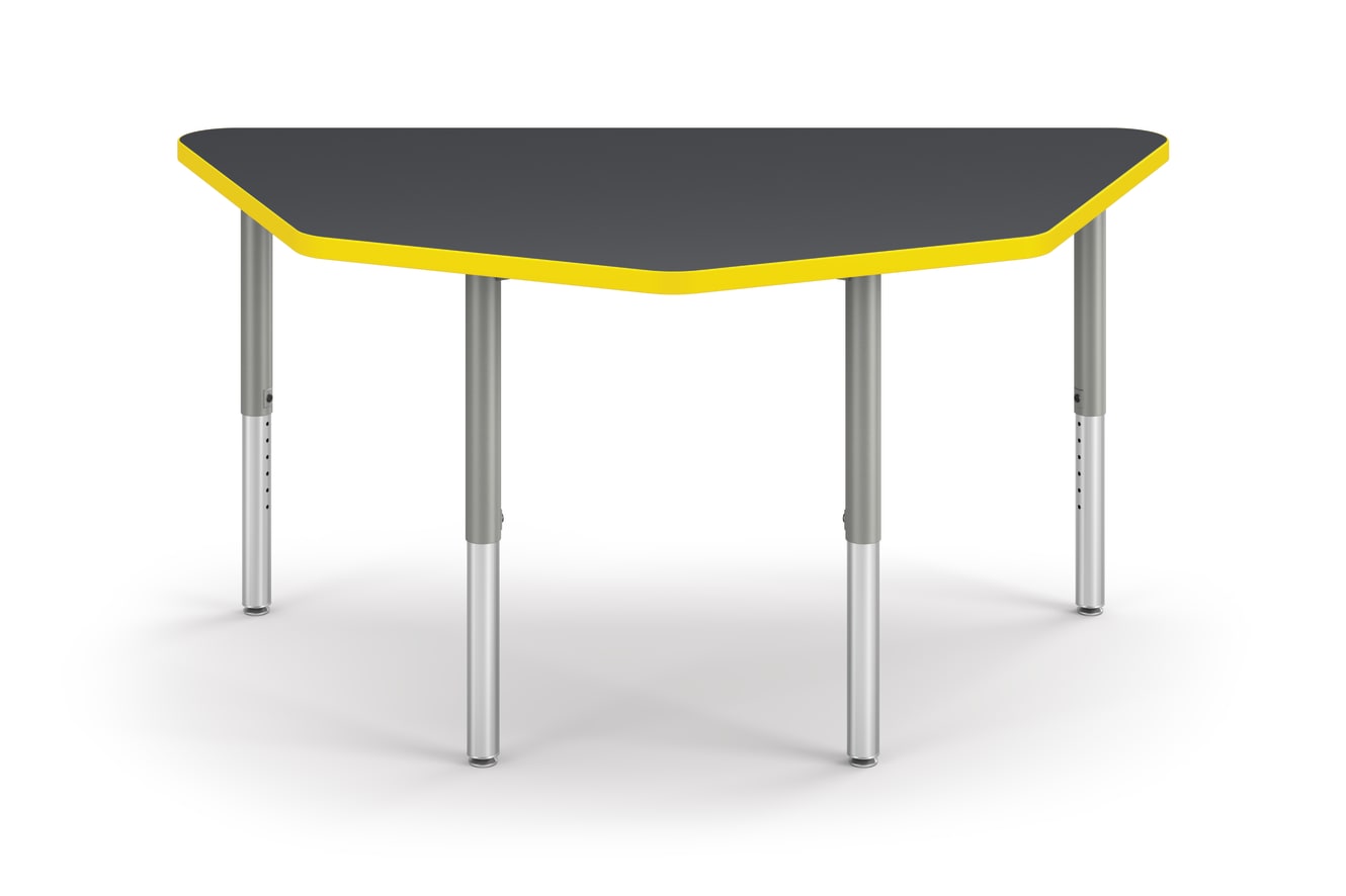 Front View of Charcoal Home Plate Build Table with Yellow Edge Band