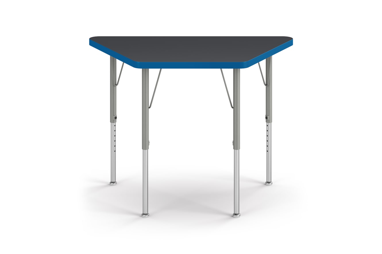 Front View of Charcoal Trapezoid Build Student Desk with Blue Edge Band