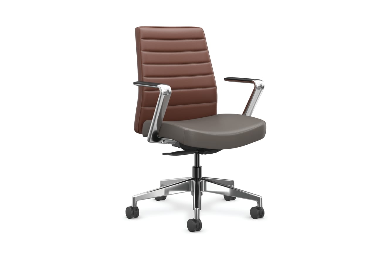 Cofi mangerial back chair with channel stitch shown in leather