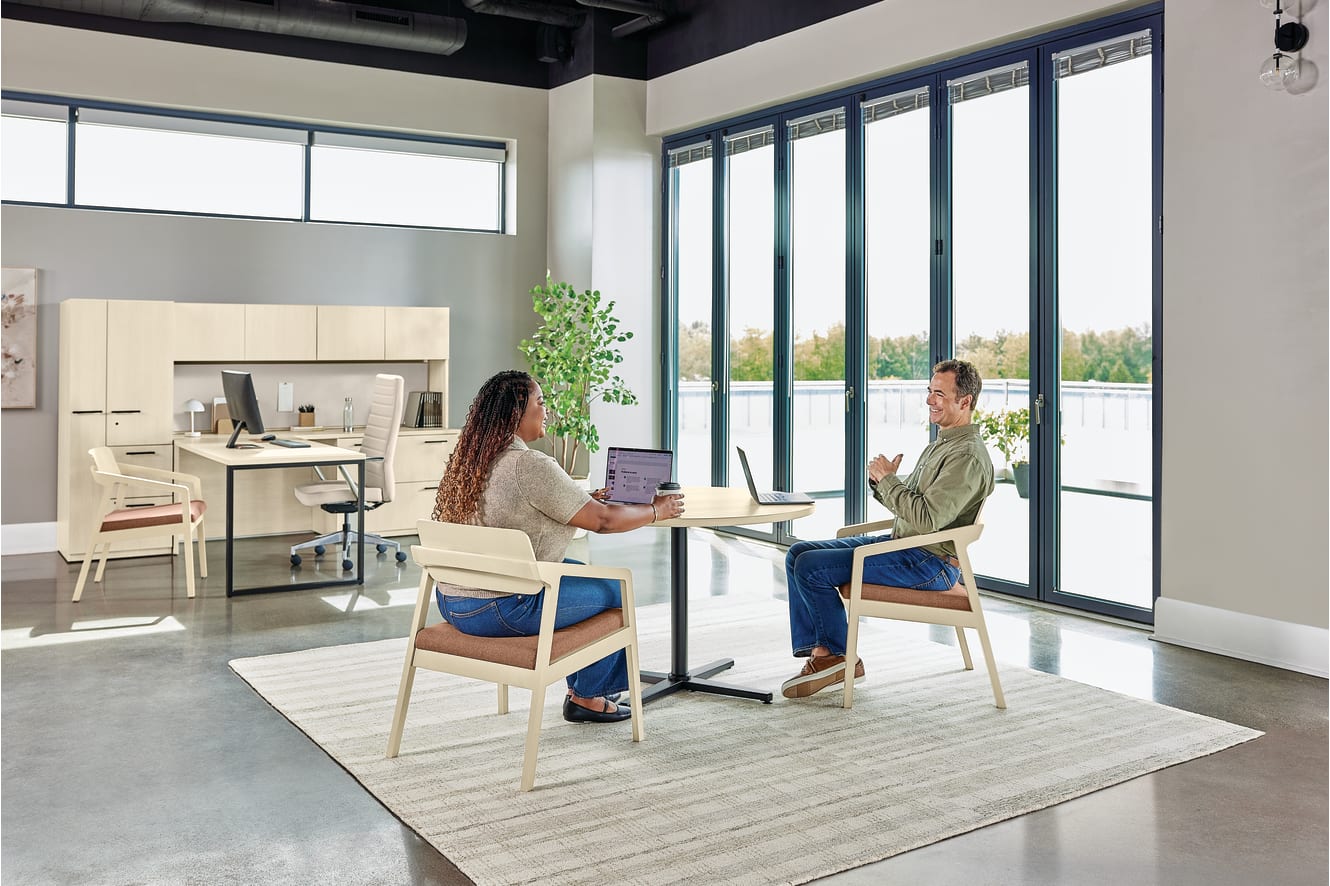 Confer chair with Concinnity desk with Arrange table