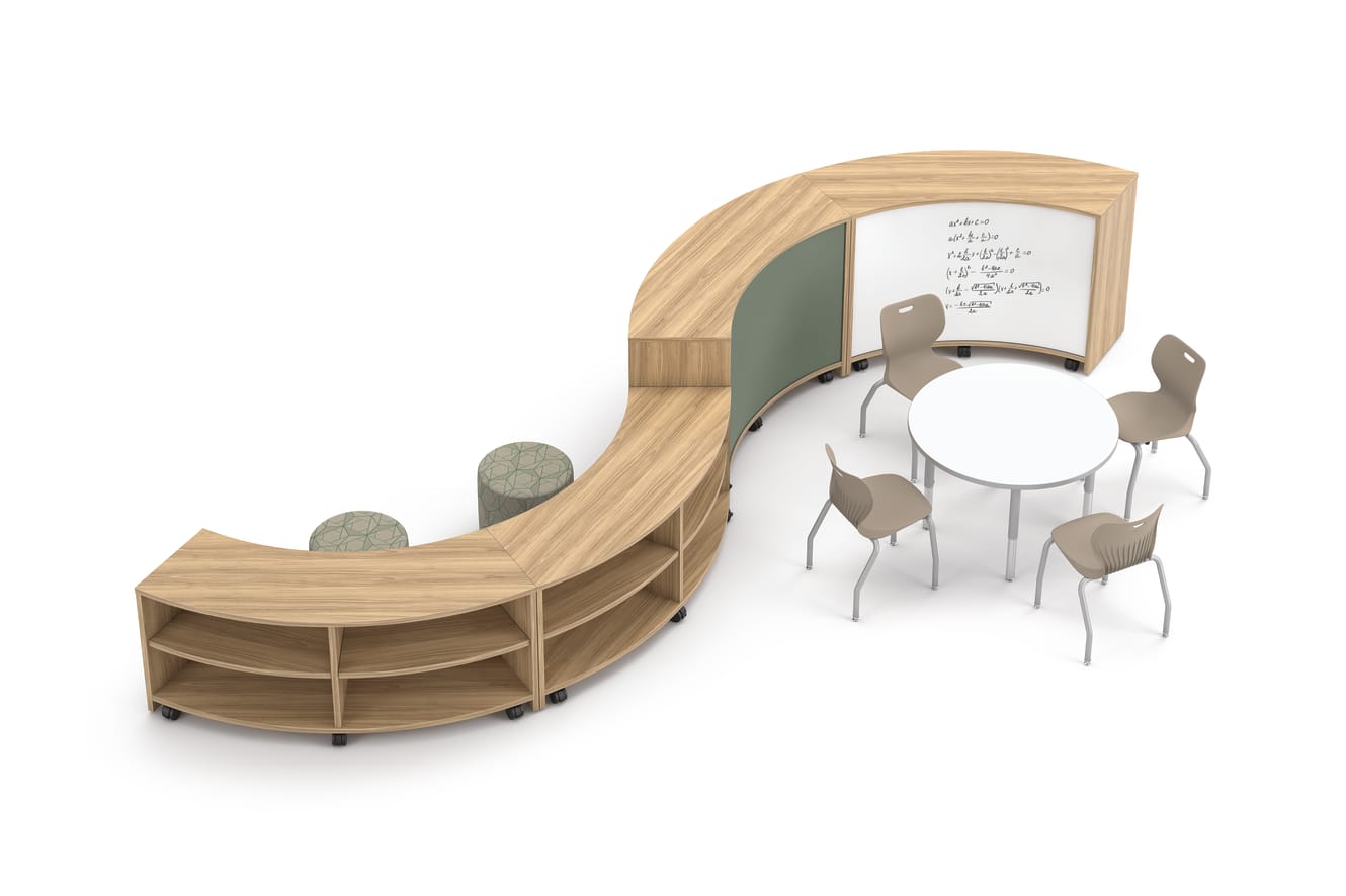 Storyline storage with SmartLink chairs, Flock minis, and Build table.