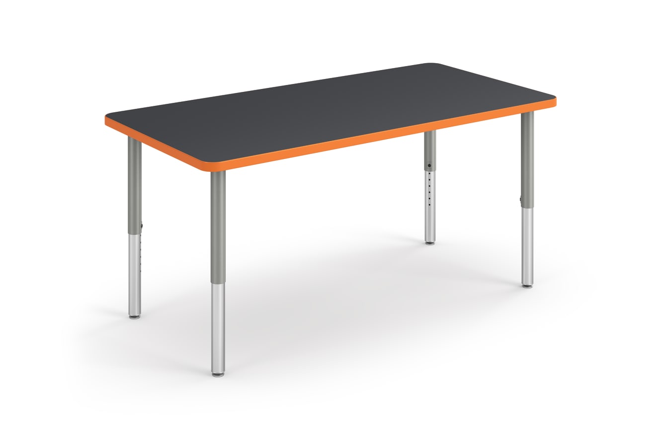 Right 3/4 View of Charcoal Rectangle Build Table with Orange Edge Band