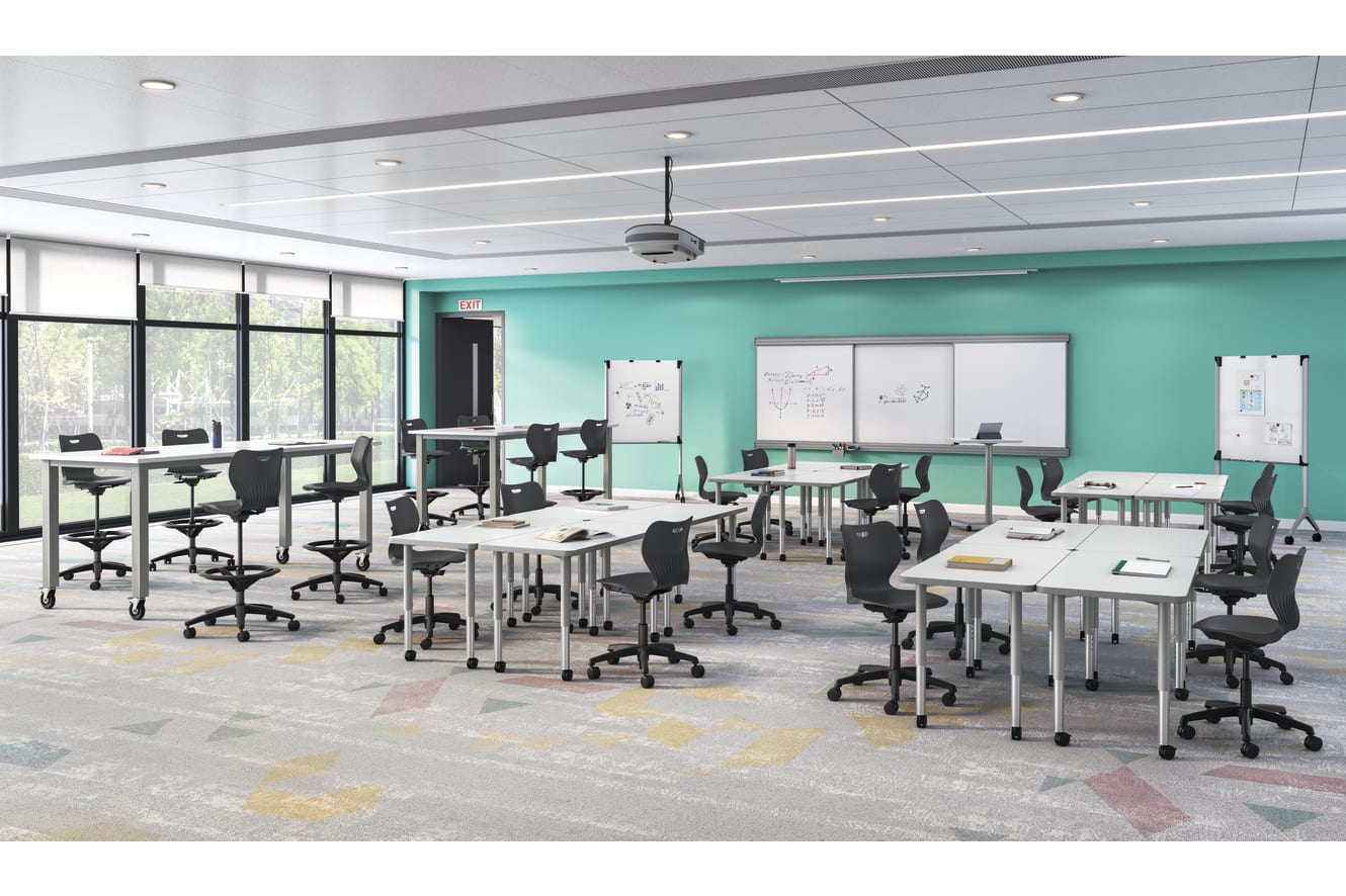 A classroom setting featuring SmartLink classroom seating and Build student desks.