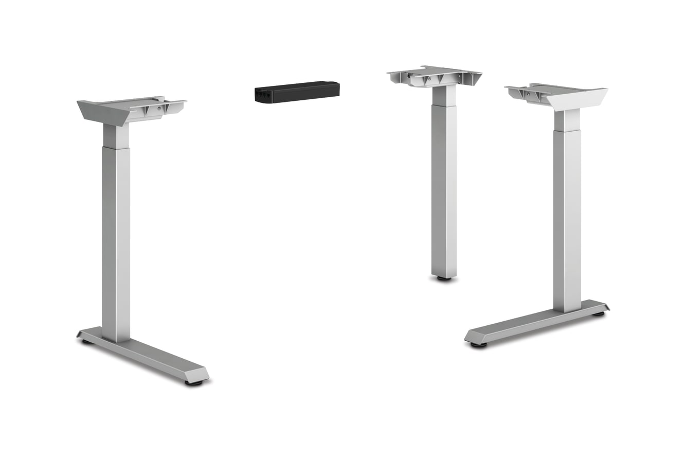 HON Coordinate height-adjustable 3-leg/2-stage, C-Foot table base in Silver finish.