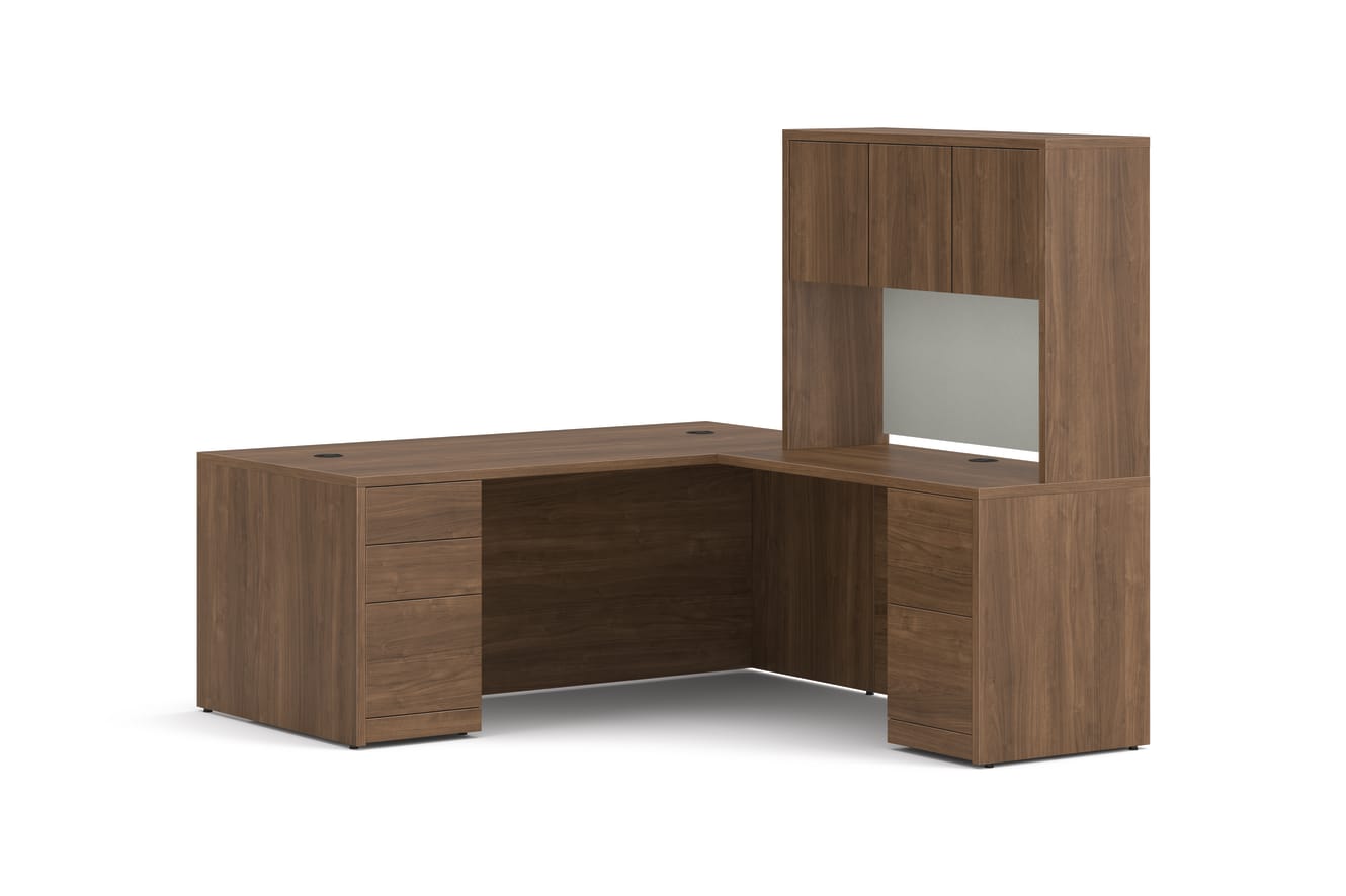10500 Series L-Desk with Stack-on Storage in  Pinnacle Laminate.