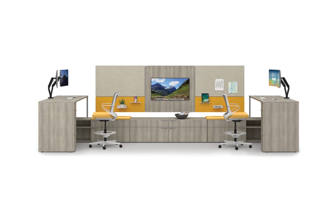 Voi teaming station with Workwall tiles and Cliq seating