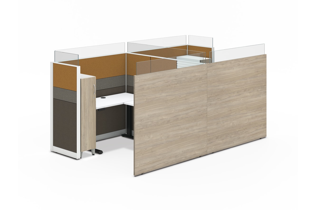 Abound 2-pack cubicle workstations with gallery panel wall