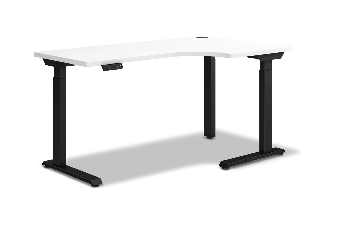 HON Coordinate height-adjustable 3-leg/2-stage, C-Foot table base in black finish with white top.