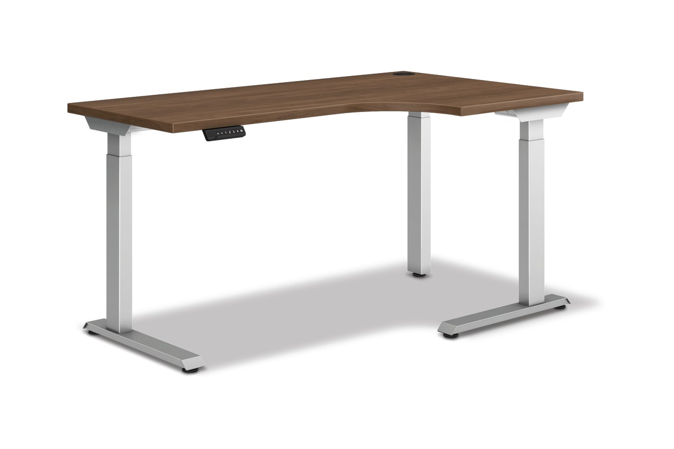 HON Coordinate height-adjustable 3-leg/2-stage, C-Foot table base in Silver finish with Pinnacle top.