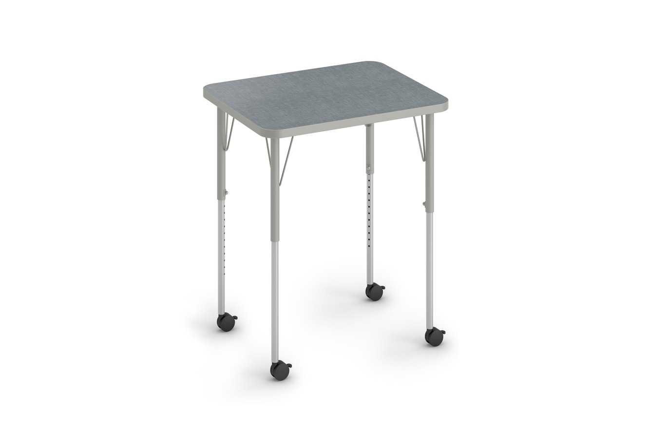 Student height-adjustable desk with casters