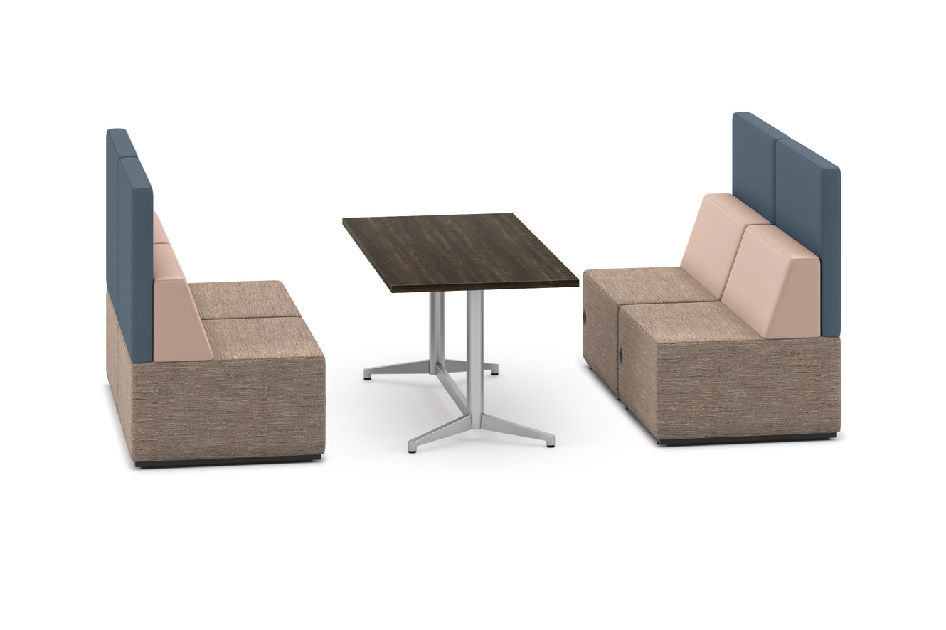Tangram booth vignette with Preside table.