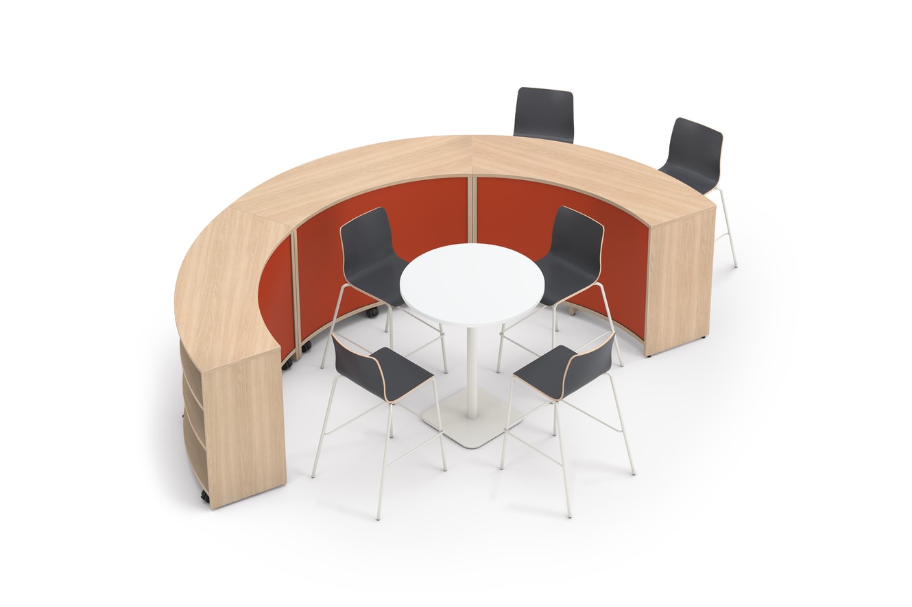 Storyline storage with Ruck seating and Birk table.