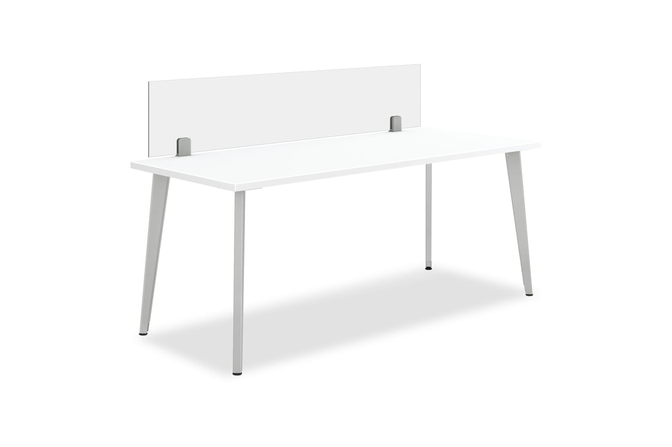 Glass Side Mount Universal Screens shown on Voi Desking