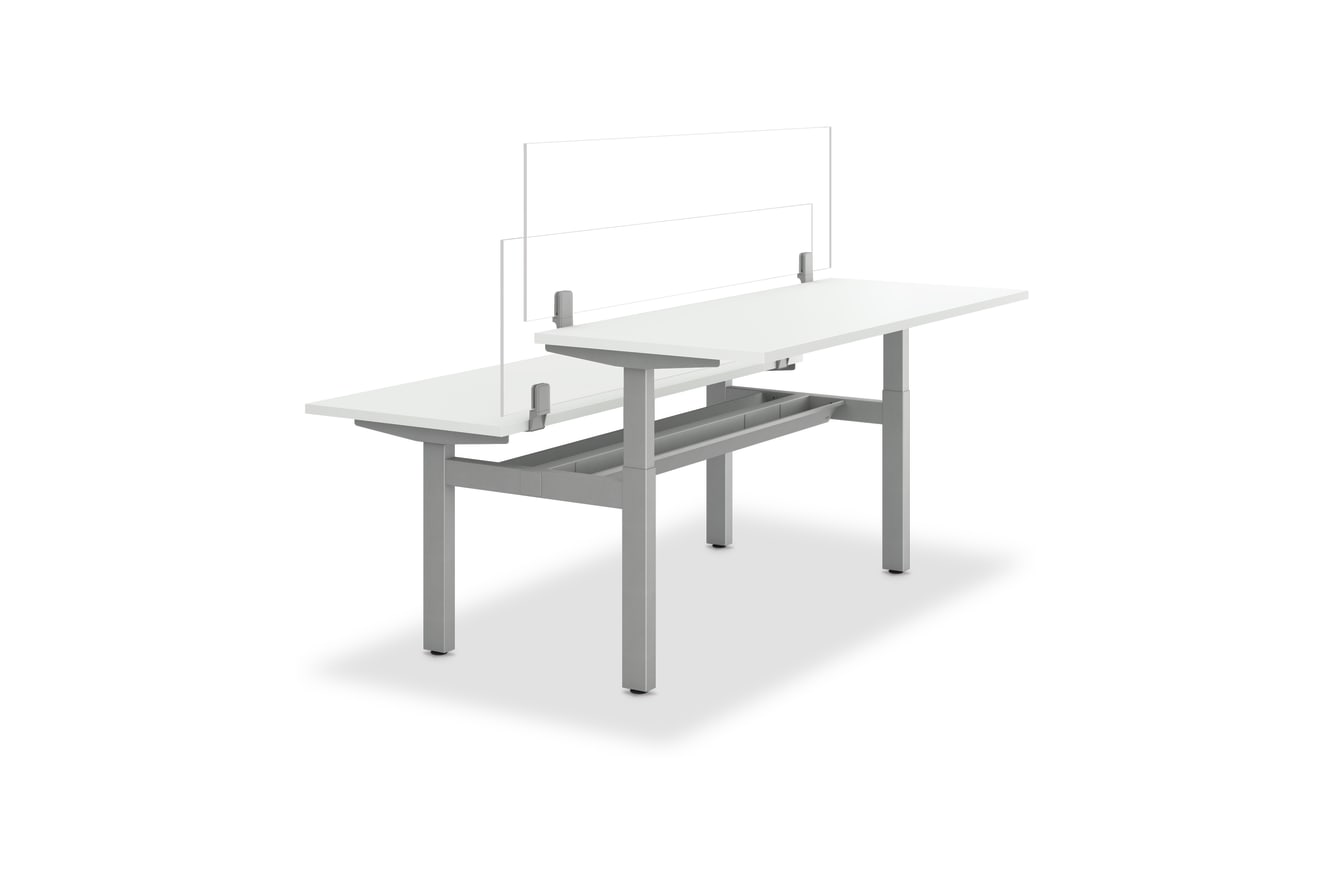 Glass Empower Universal Screens shown with height-adjustable Empower benching