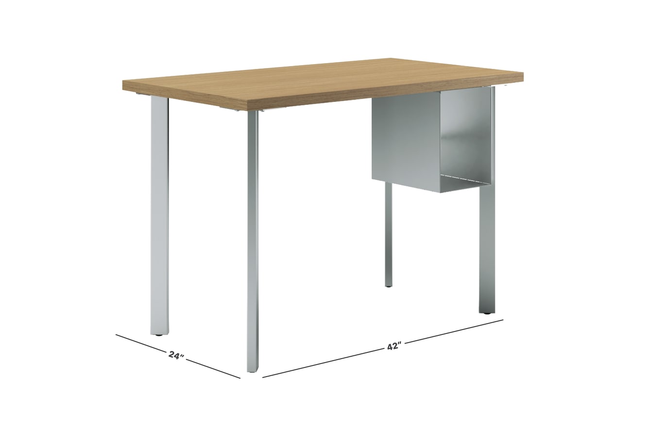 Designer white Coze table desk with silver post legs