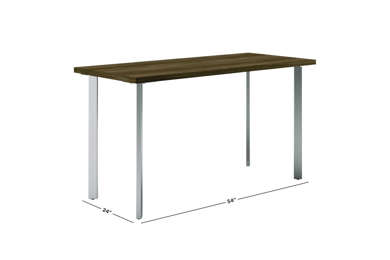 Florence walnut Coze table desk with silver post legs