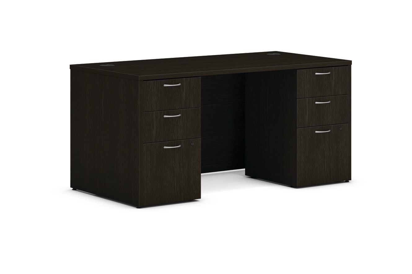 Mod double pedestal desk in Java Oak