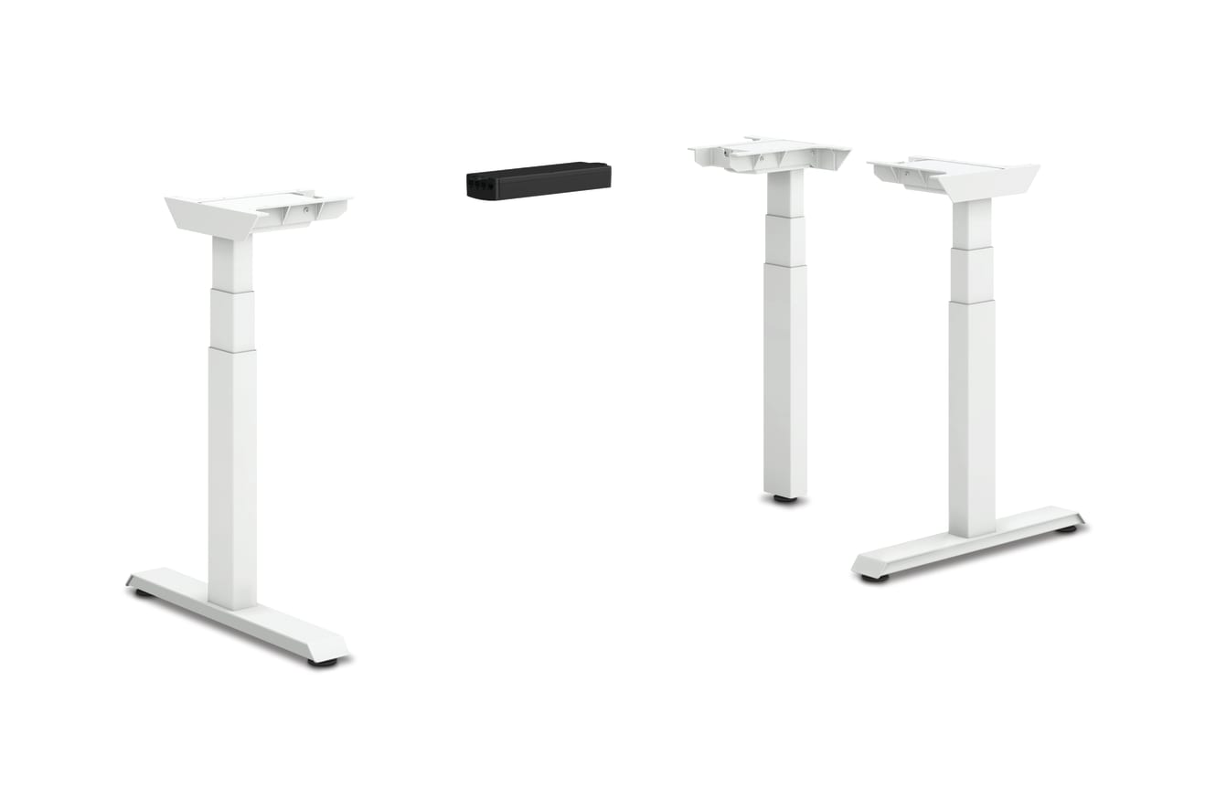 HON Coordinate height-adjustable 3-leg/3-stage, T-Foot table base in Designer White finish.